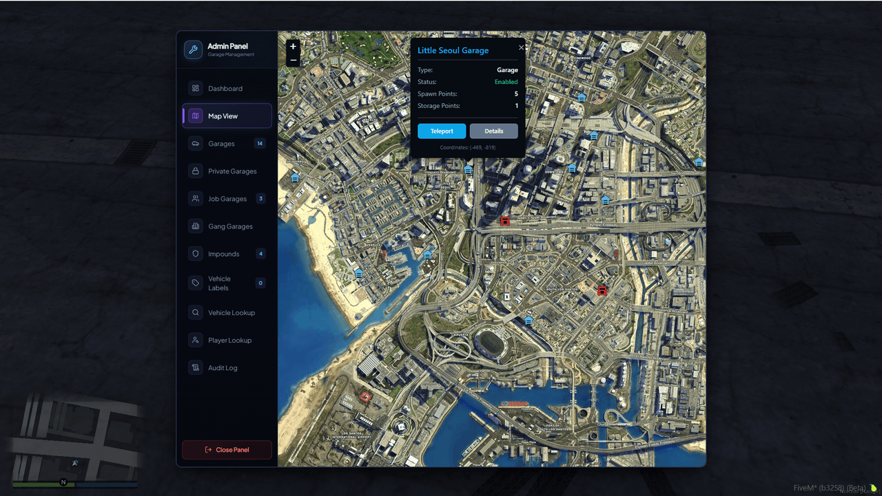 Map view of all garages/impounds