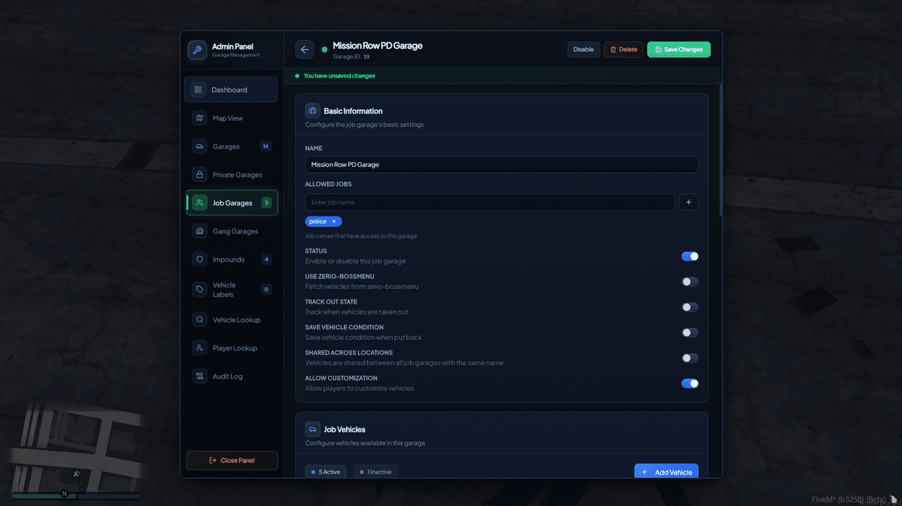 Easily configure garage settings