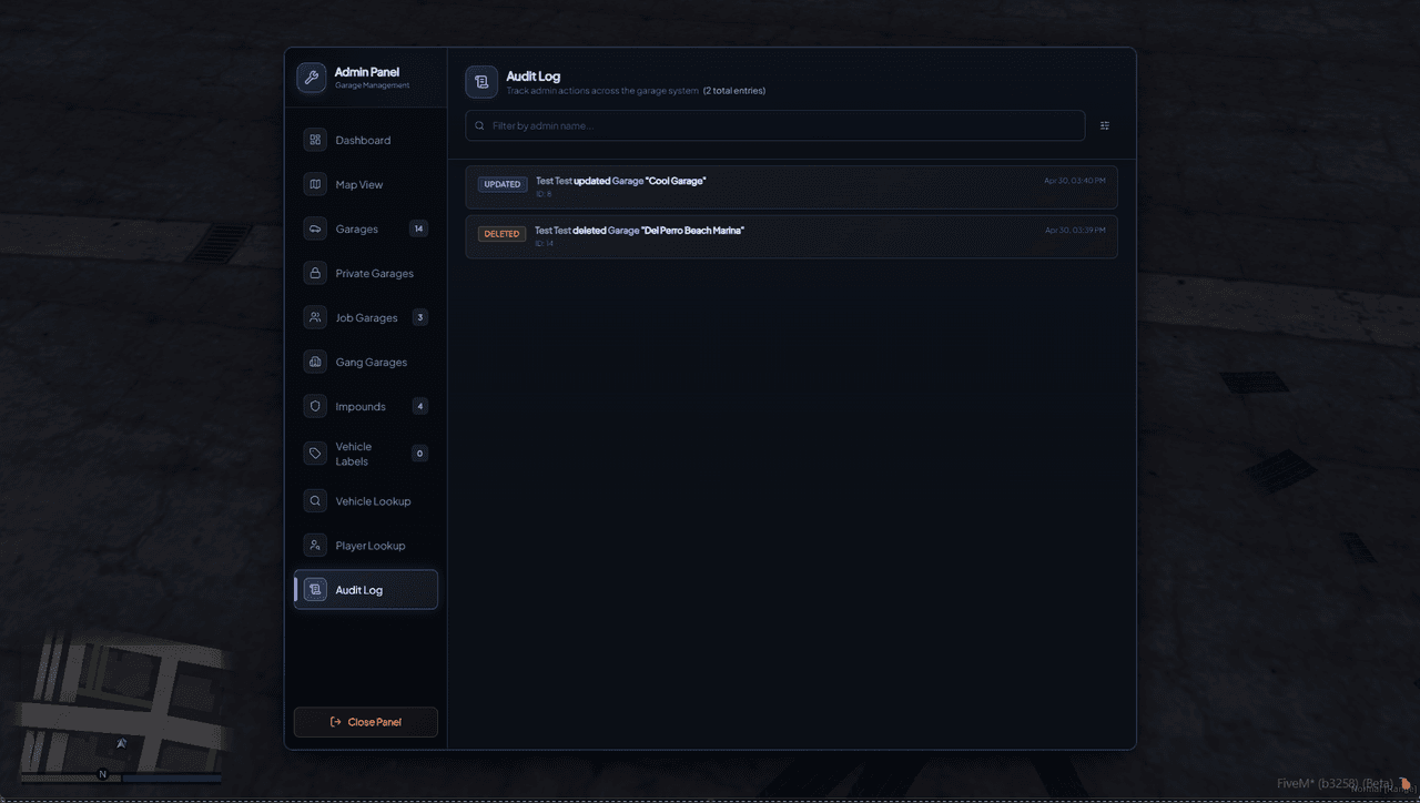 Audit log of all admin actions
