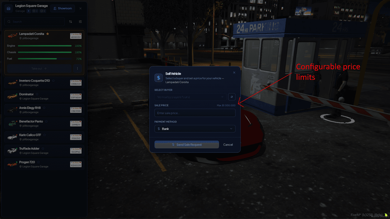 Sell your vehicles to other players