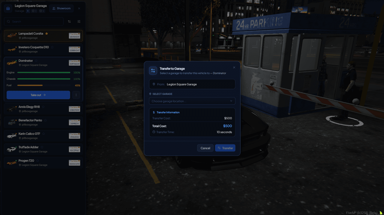 Transfer your vehicles to other garages